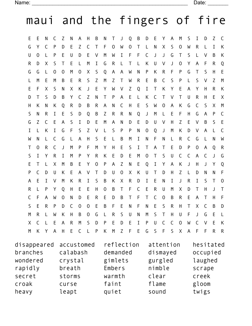 maui and the fingers of fire Word Search