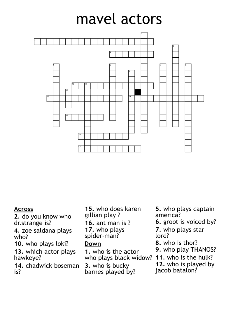 mavel actors Crossword
