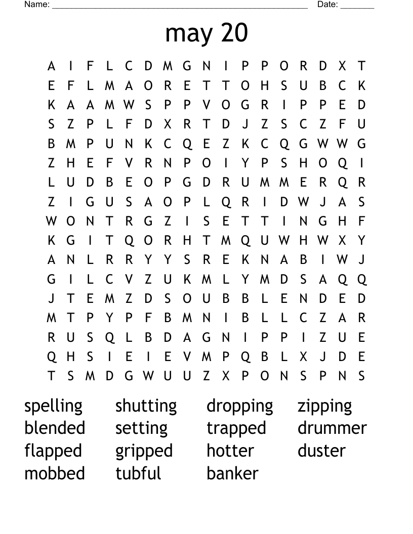 may 20 Word Search