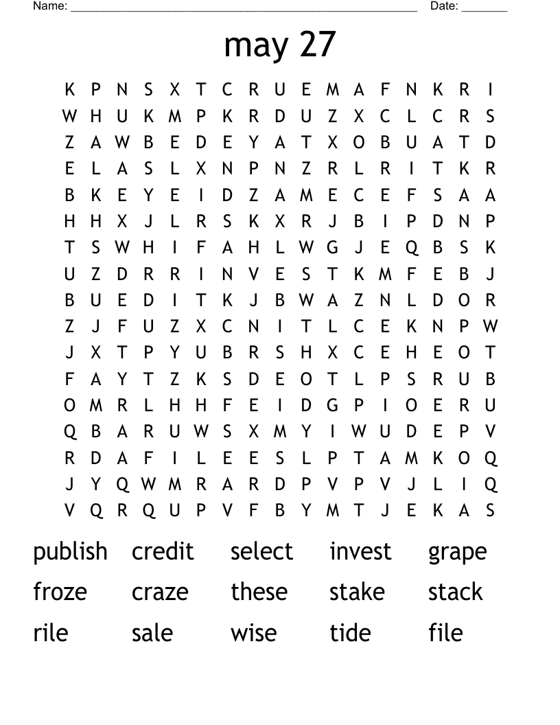 may 27 Word Search