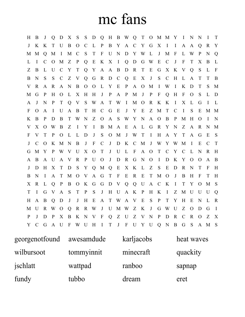 mc fans Word Search