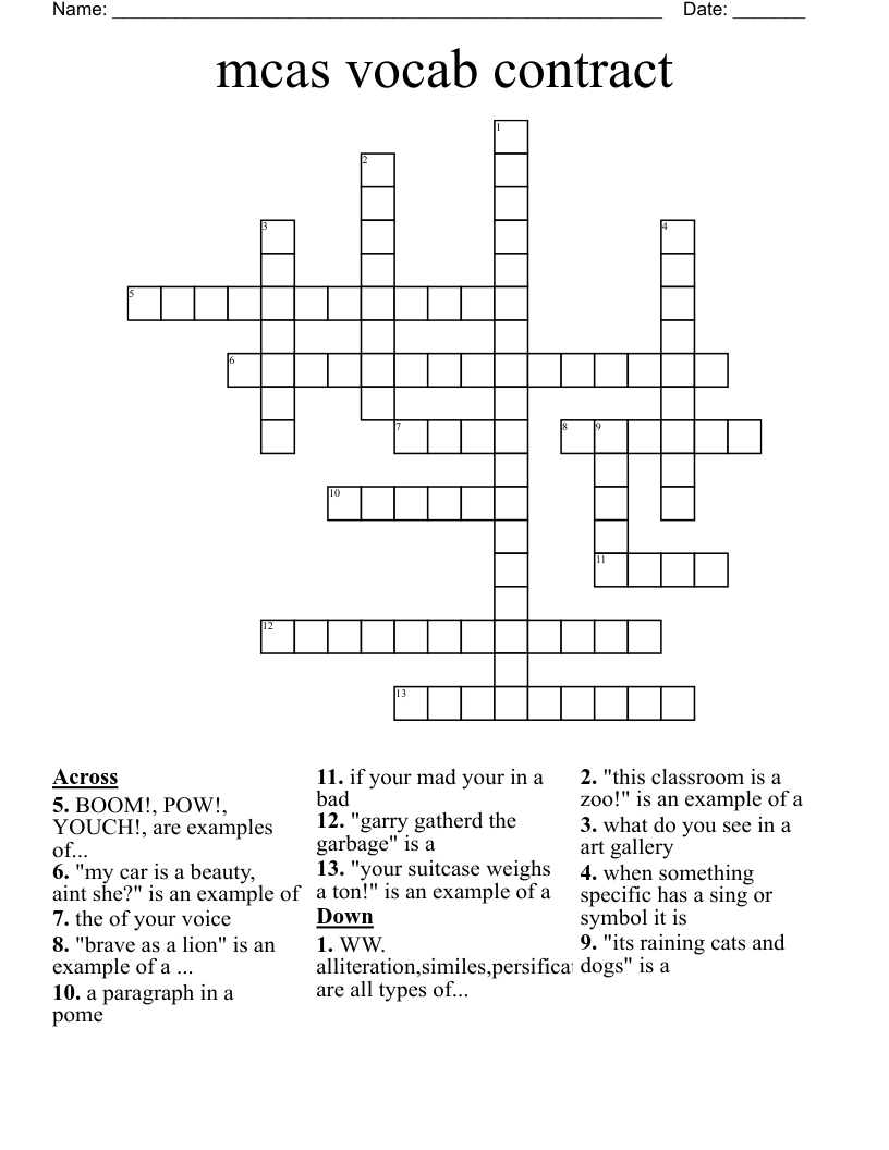 mcas vocab contract Crossword
