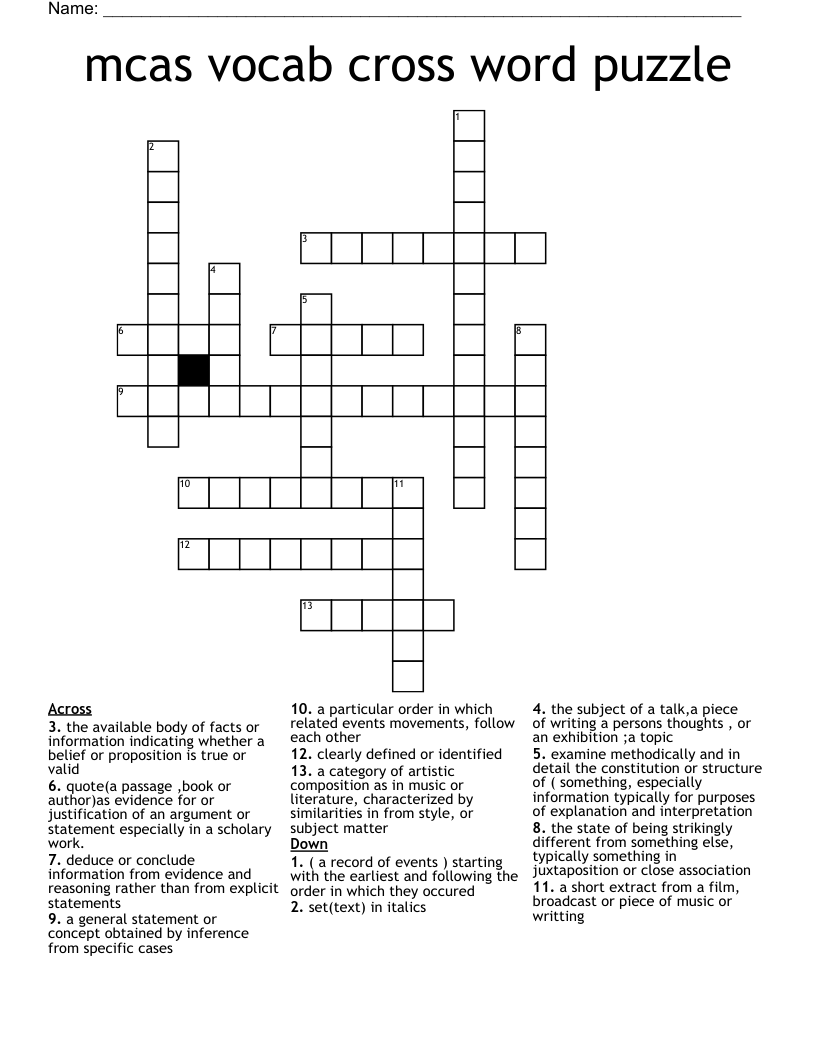 mcas vocab cross word puzzle