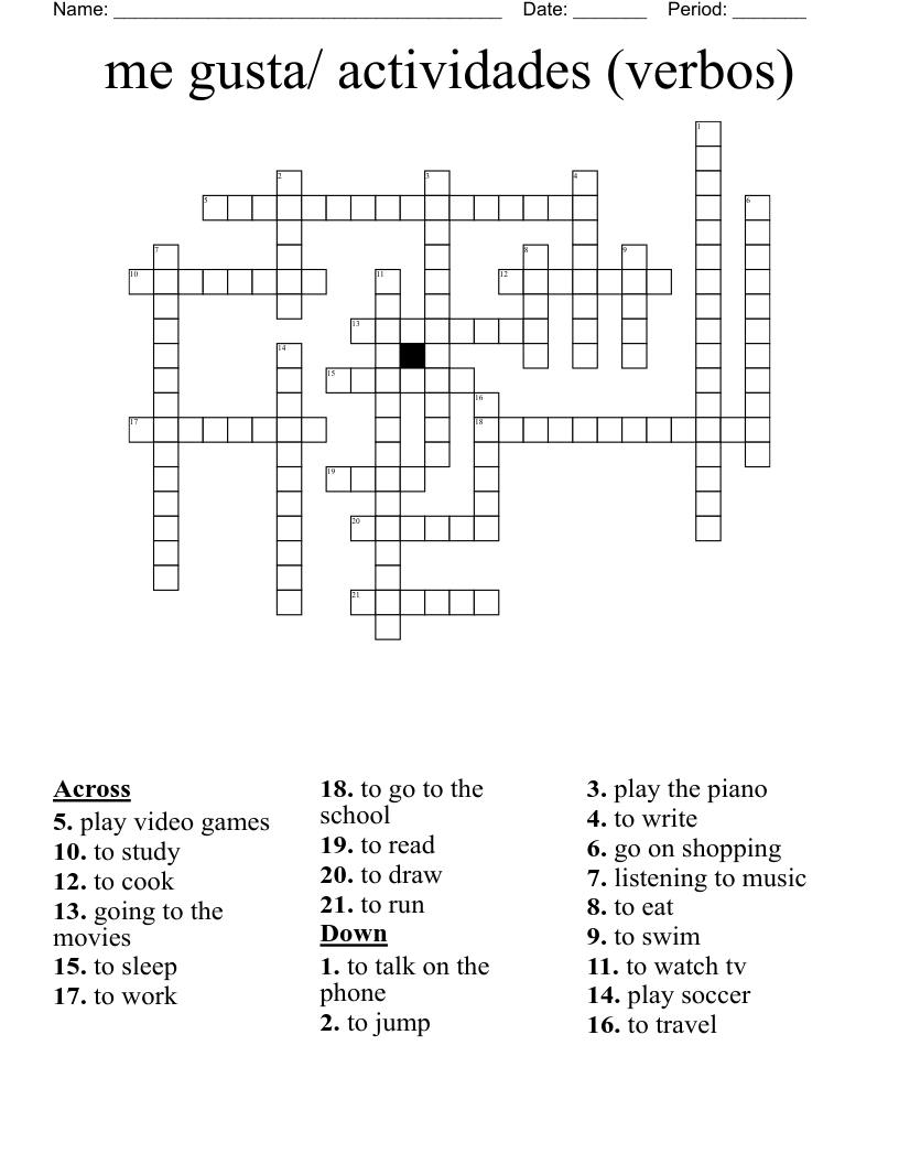 me gusta/ actividades (verbos) Crossword