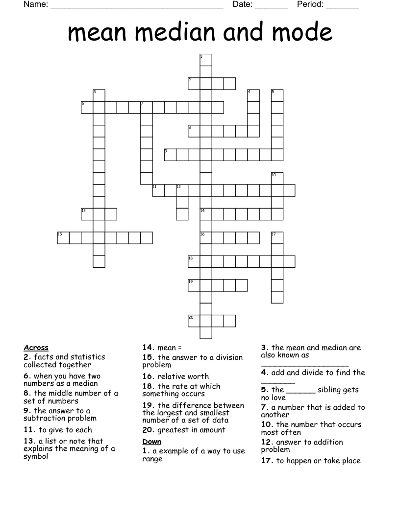 mean median and mode  Crossword