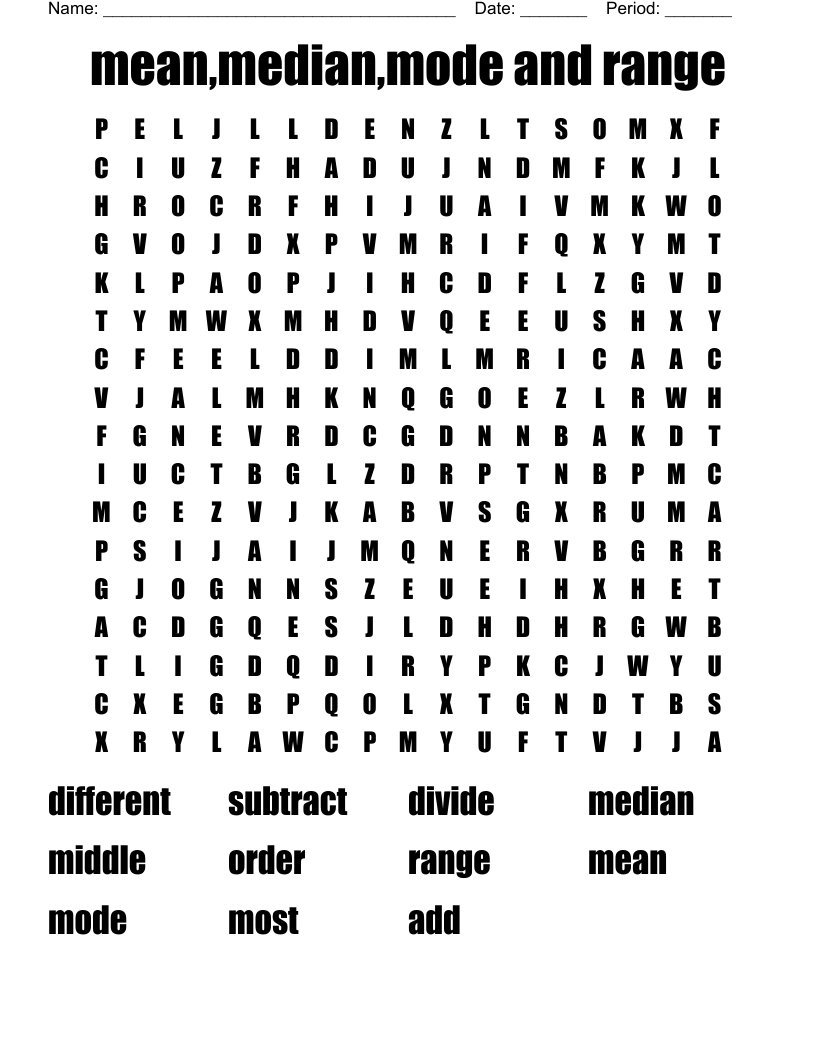 mean,median,mode and range Word Search