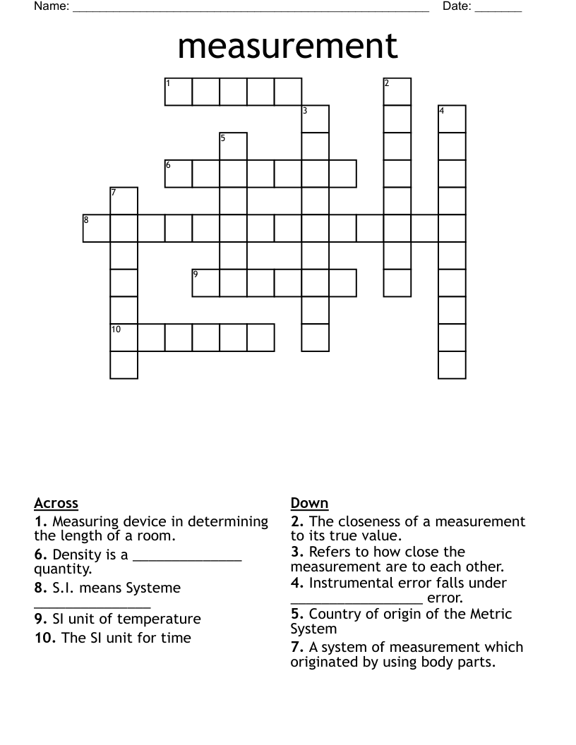 measurement Crossword