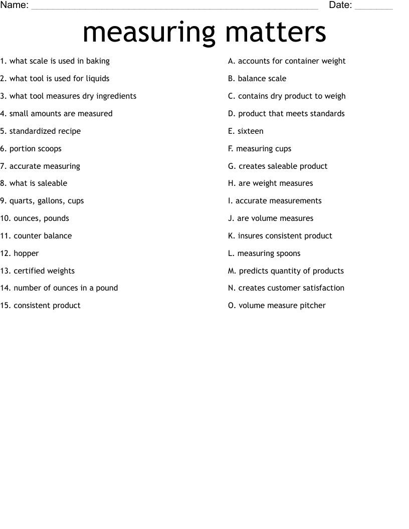 measuring matters Worksheet