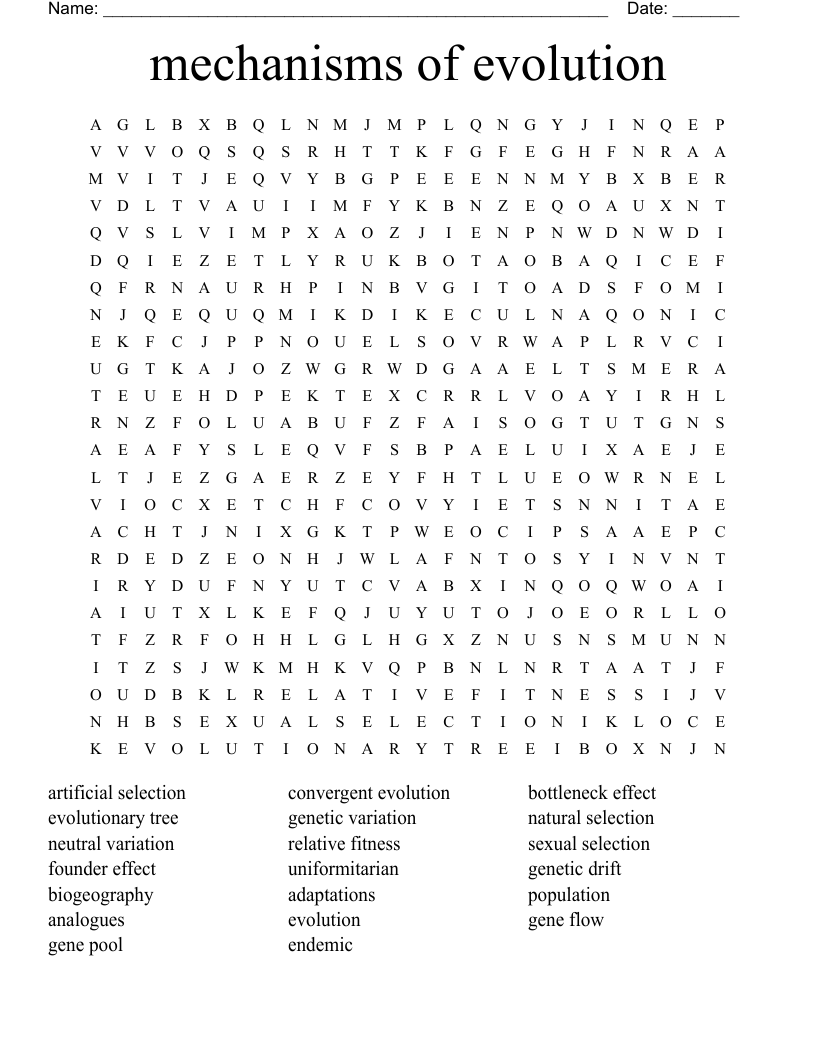 mechanisms of evolution Word Search
