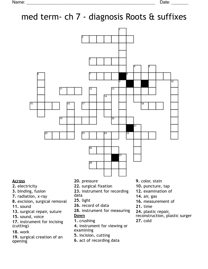 med term- ch 7 - diagnosis Roots & suffixes Crossword