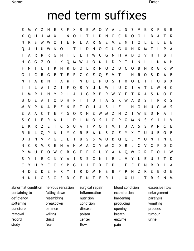 med term suffixes Word Search