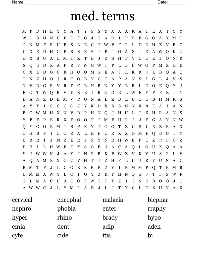 med. terms Word Search