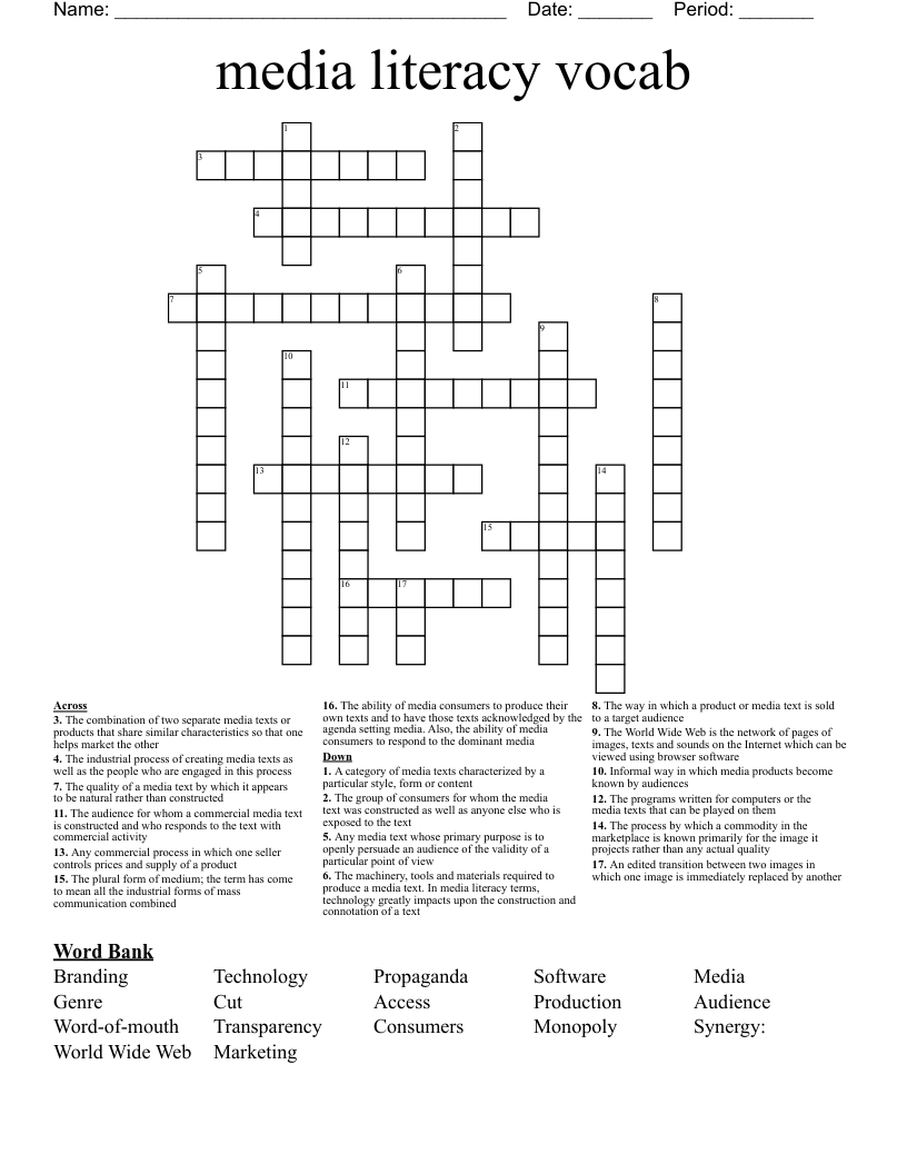 media literacy vocab Crossword