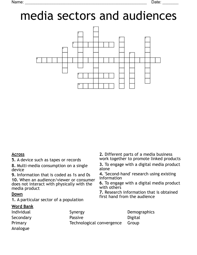 media sectors and audiences Crossword