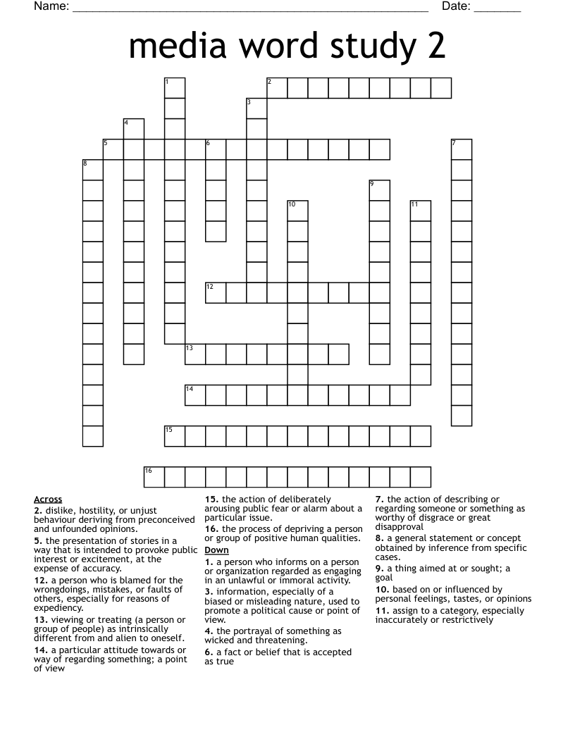media word study 2 Crossword
