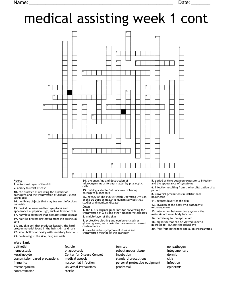 medical assisting week 1 cont Crossword