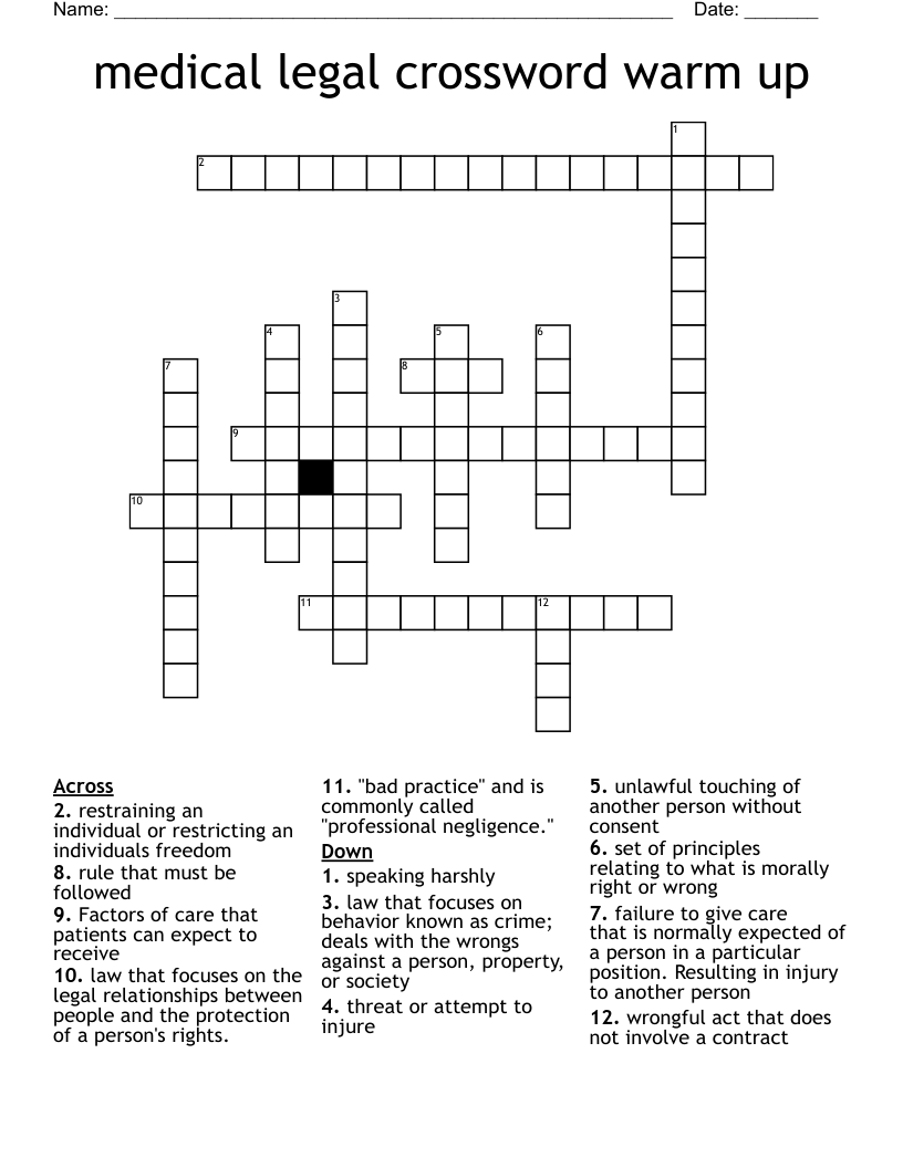 medical legal crossword warm up