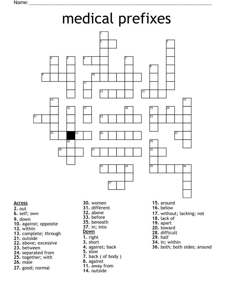 medical prefixes  Crossword