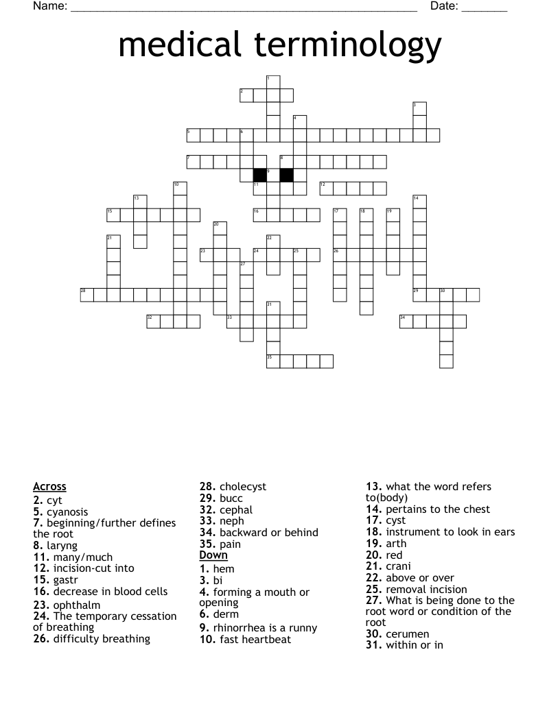 medical terminology Crossword