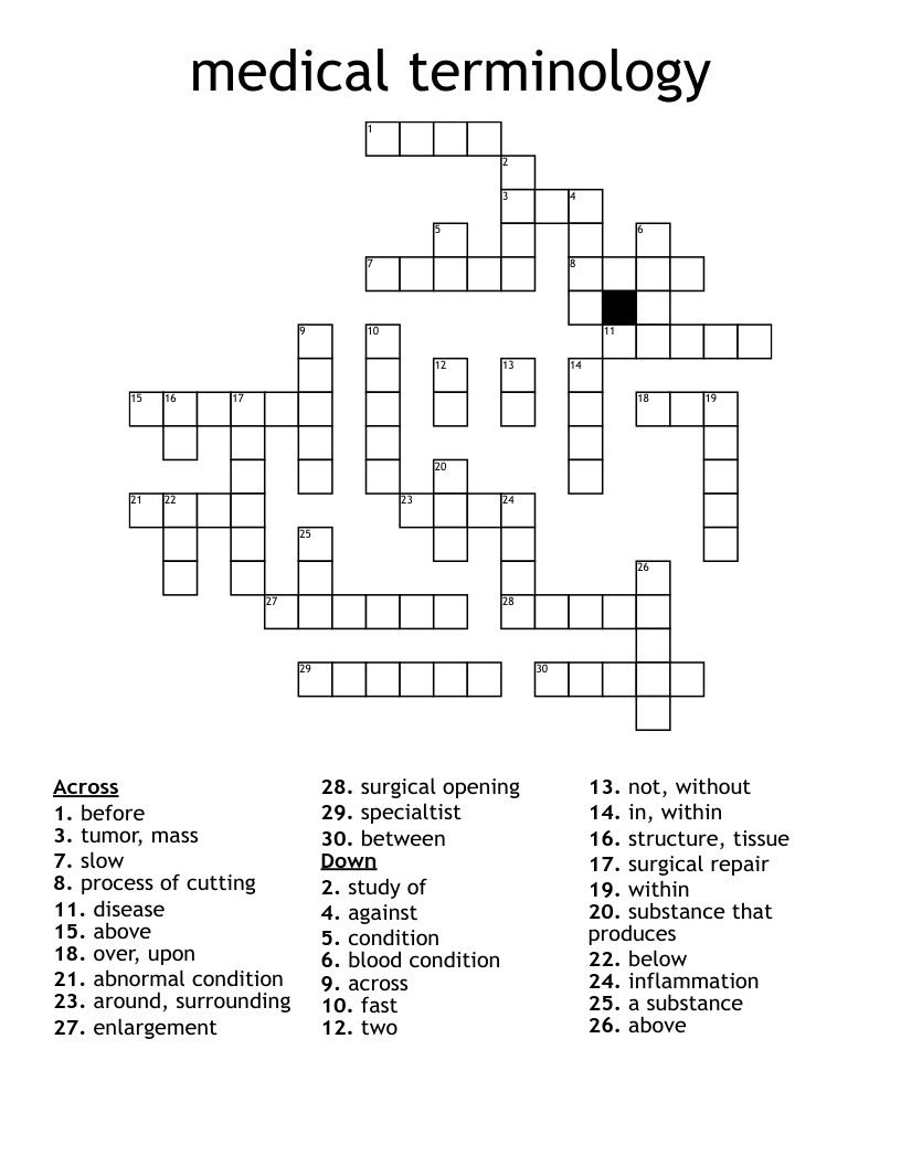 medical terminology Crossword