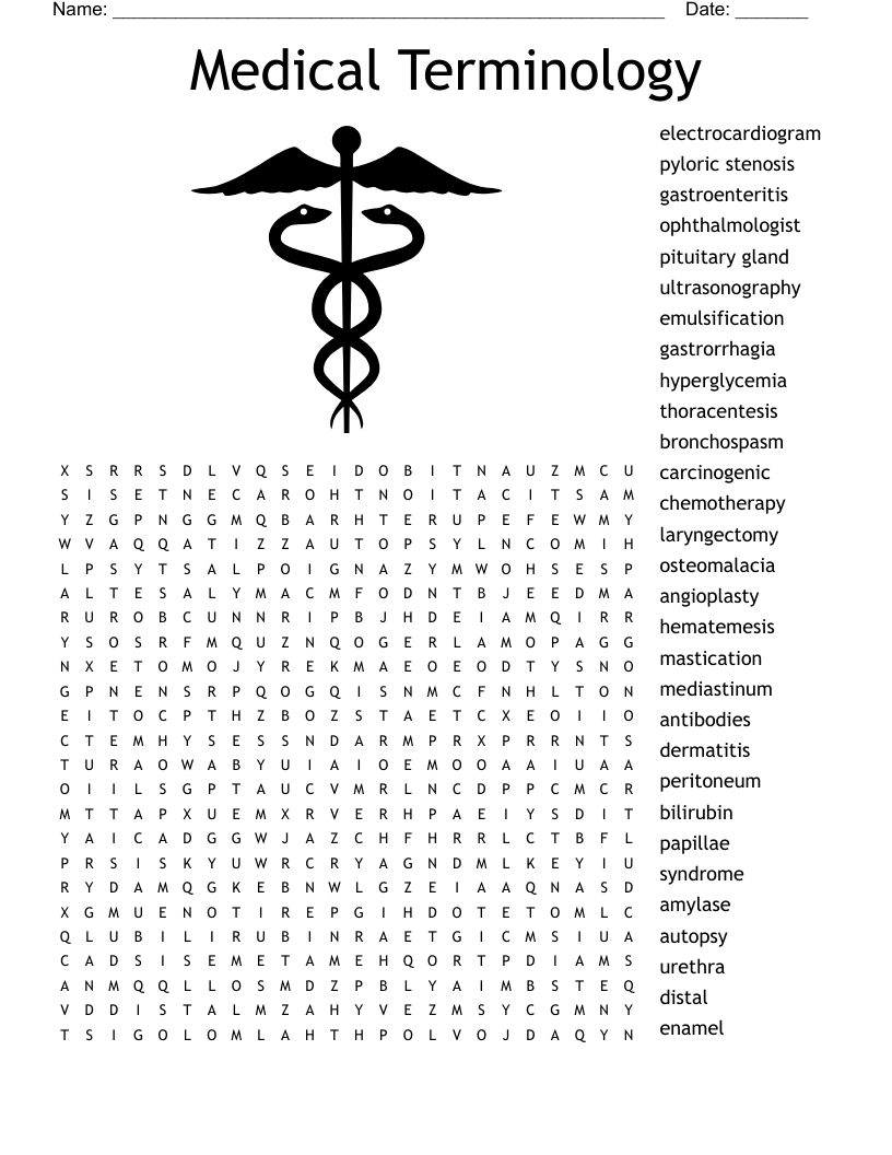 Medical Terminology Word Search