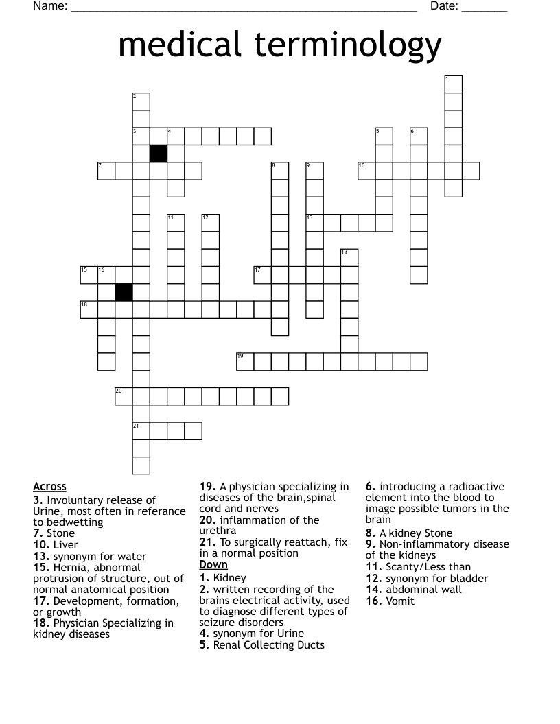 medical terminology Crossword