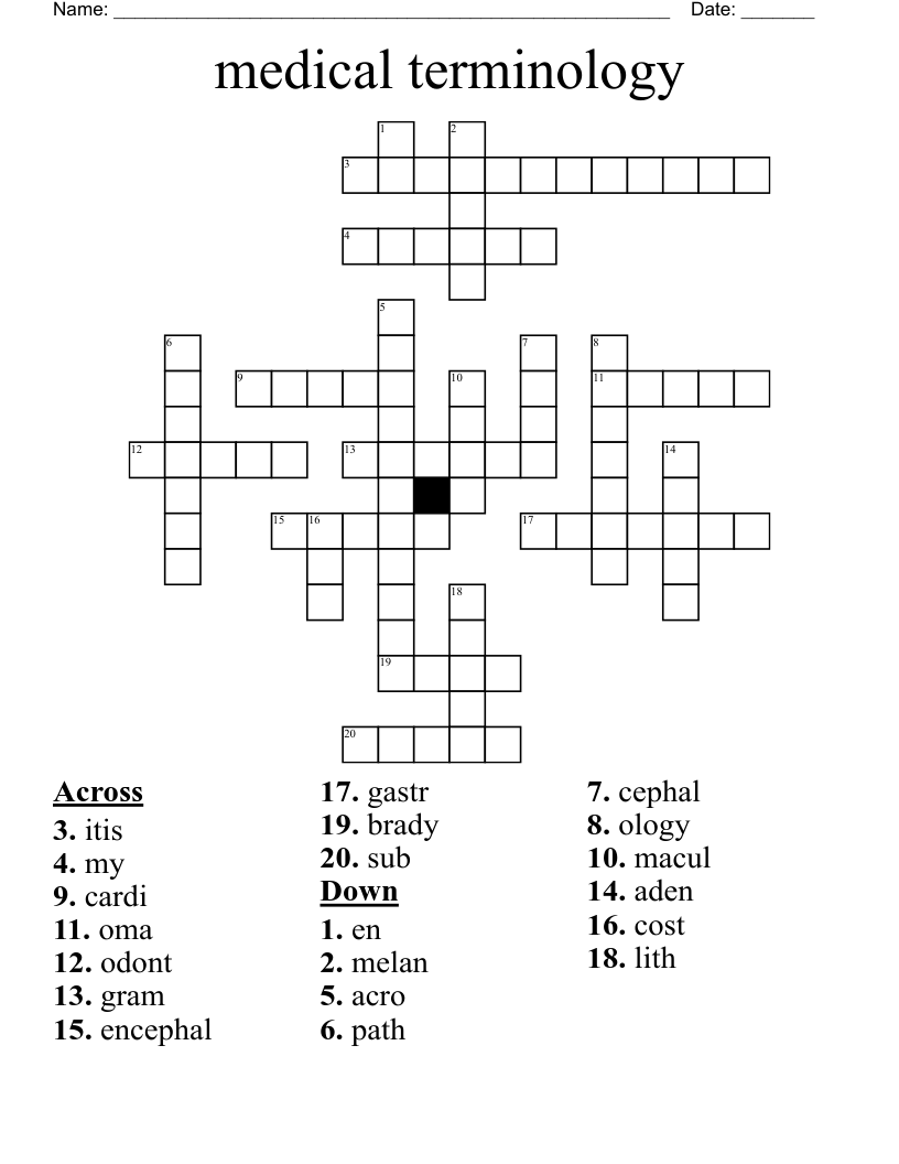medical terminology  Crossword