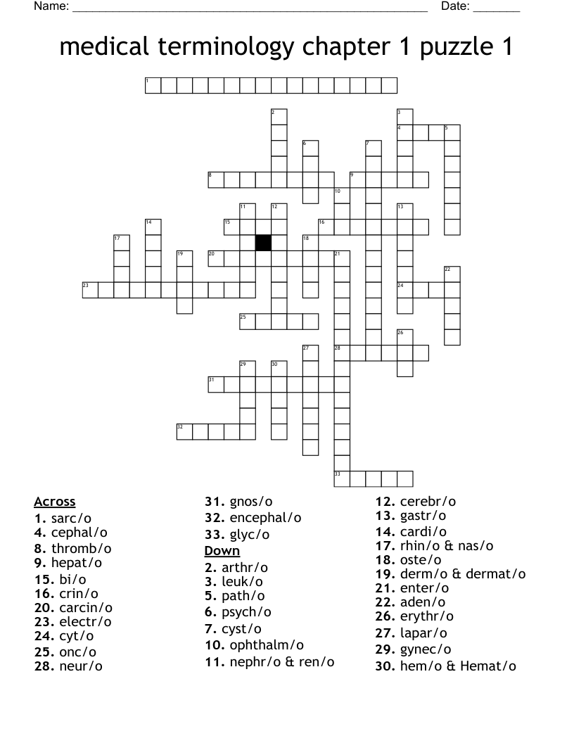 medical terminology chapter 1 puzzle 1 Crossword