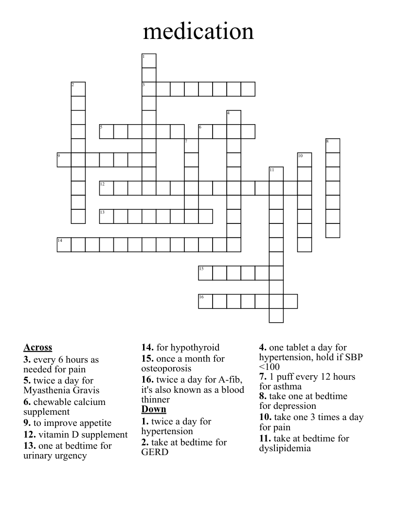 medication Crossword