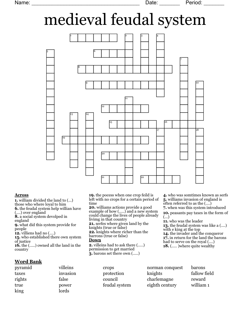 medieval feudal system  Crossword