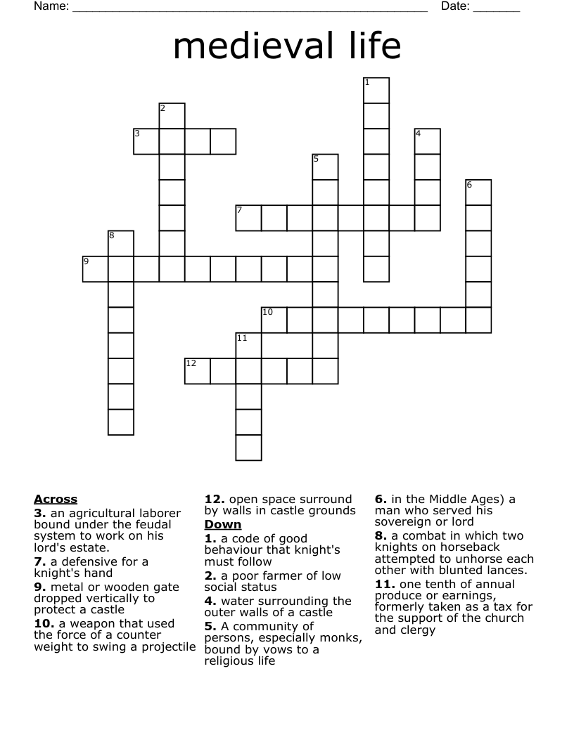 medieval life  Crossword