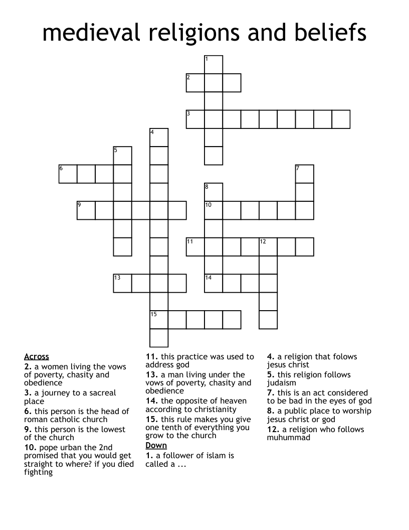 medieval religions and beliefs Crossword