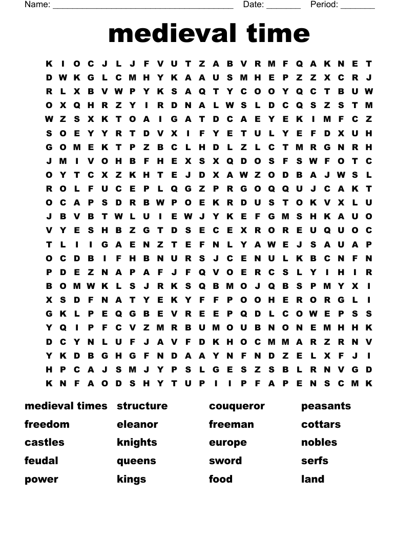 medieval time Word Search