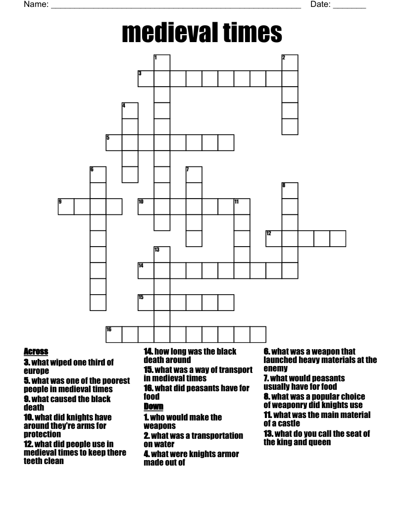 medieval times Crossword