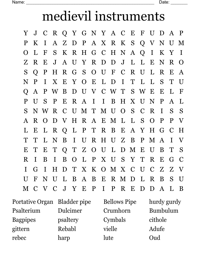 medievil instruments Word Search