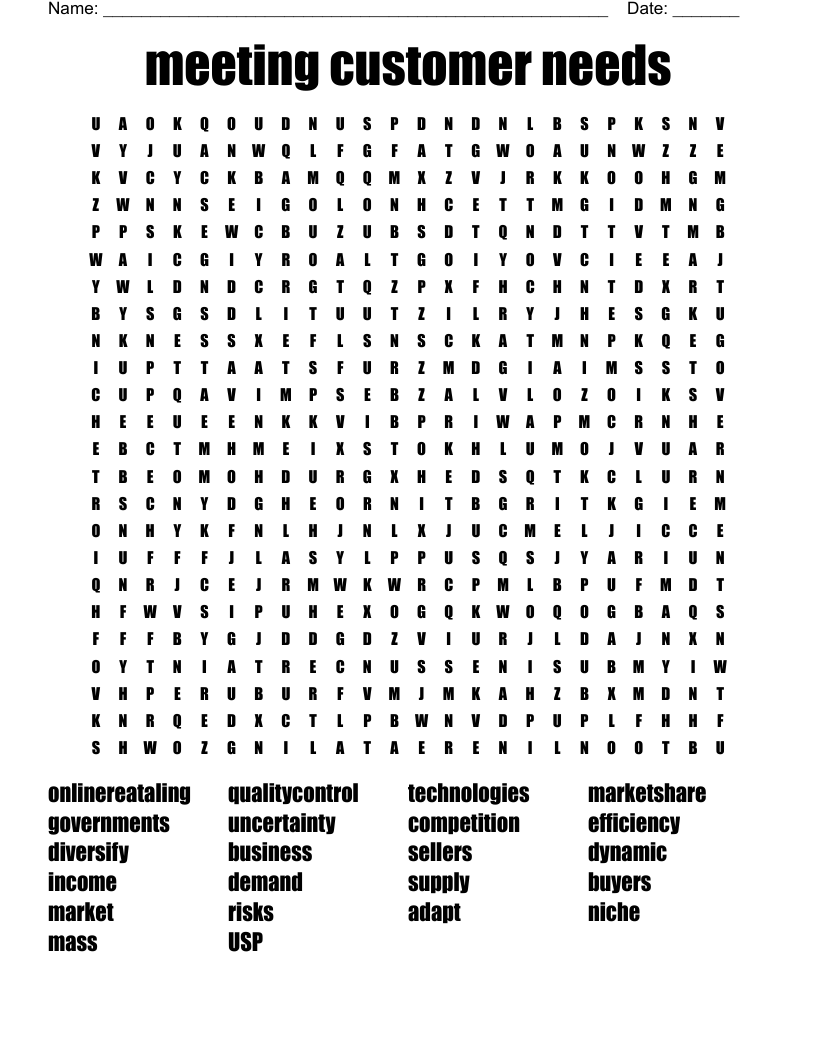 meeting customer needs Word Search