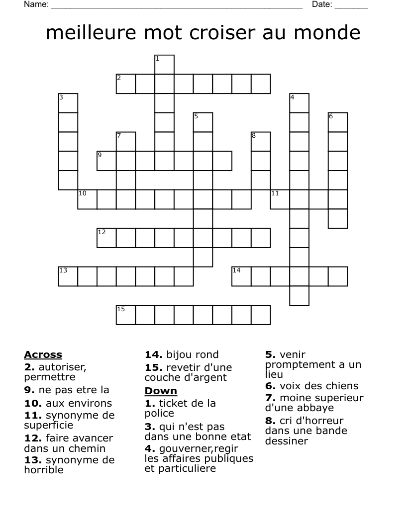 meilleure mot croiser au monde  Crossword