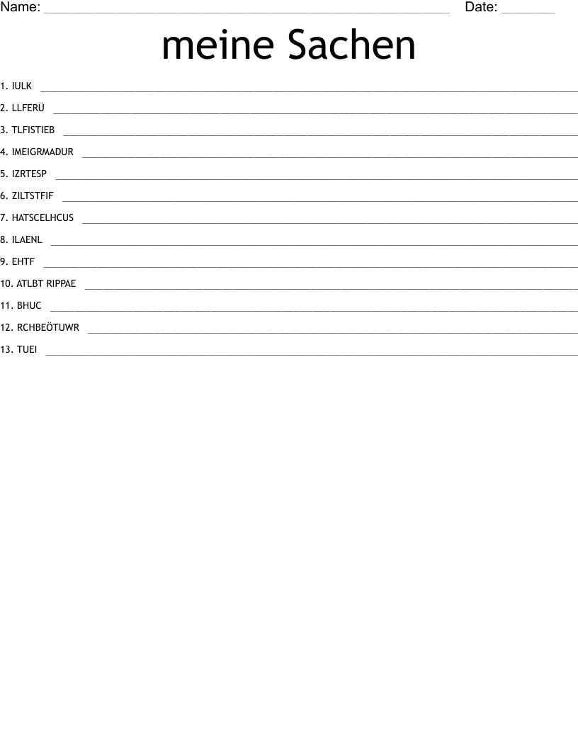 meine Sachen Word Scramble