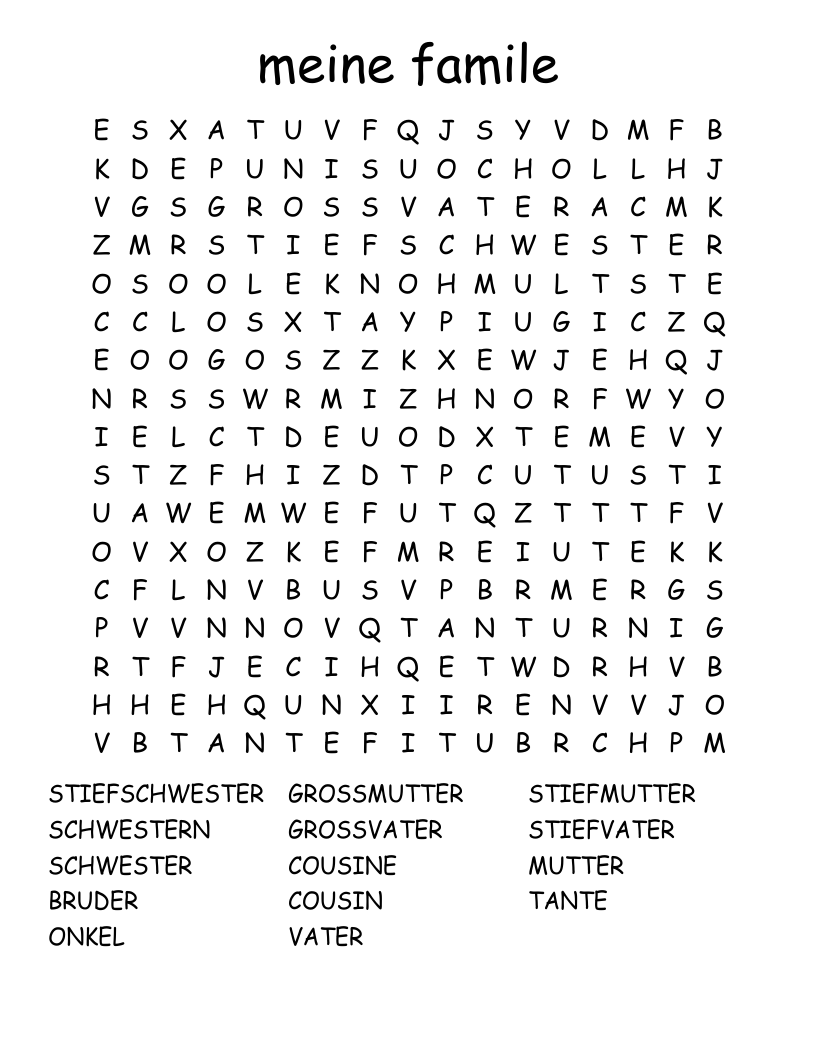 meine famile Word Search
