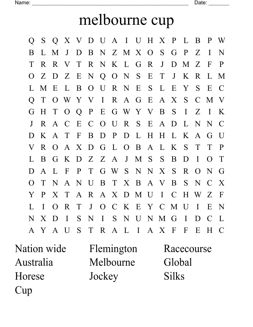 melbourne cup Word Search