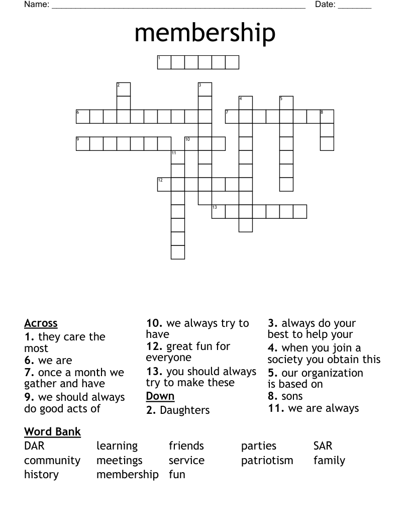 membership  Crossword