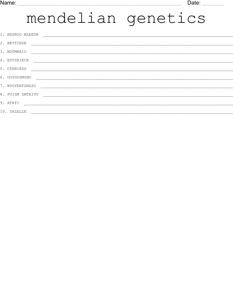 mendelian genetics Word Scramble