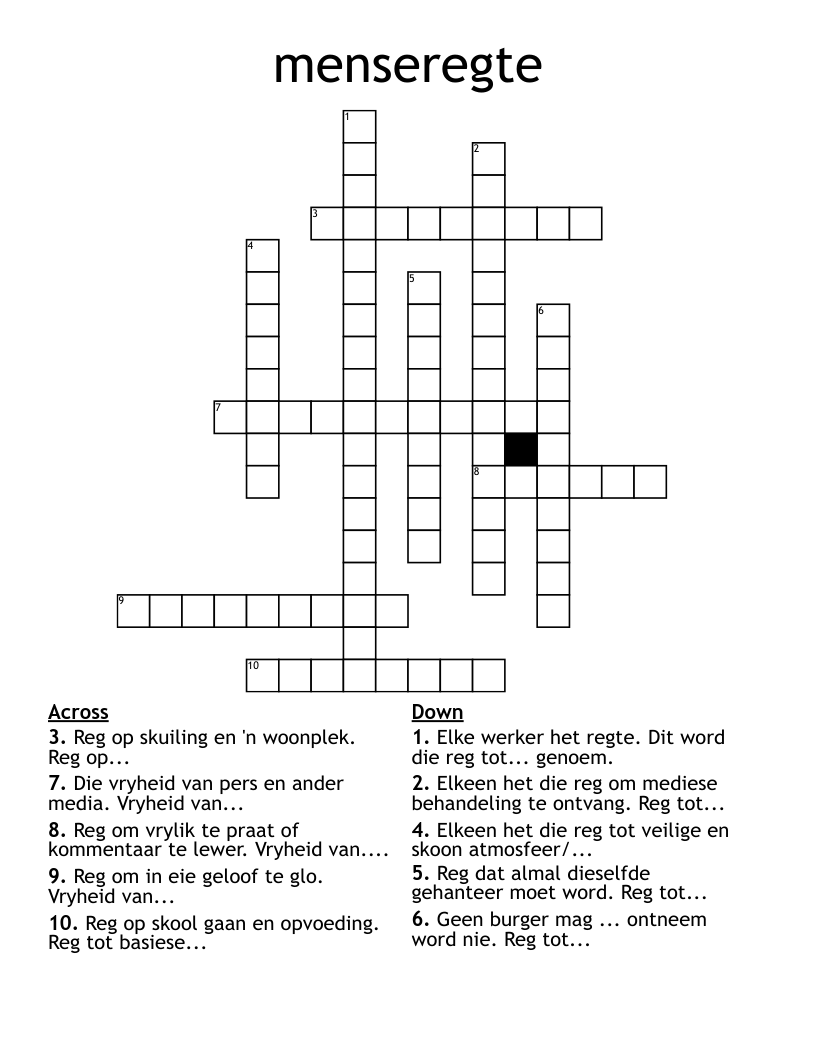 menseregte Crossword