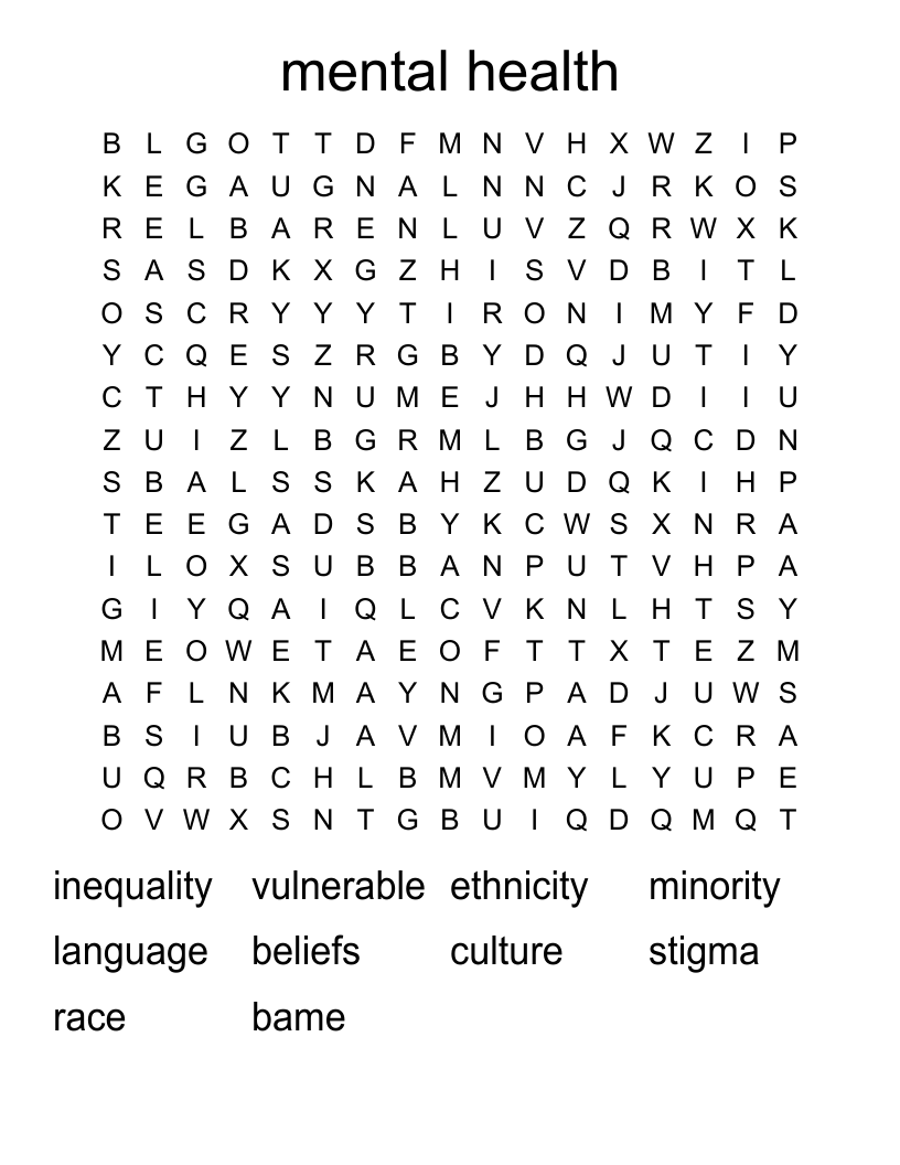mental health Word Search