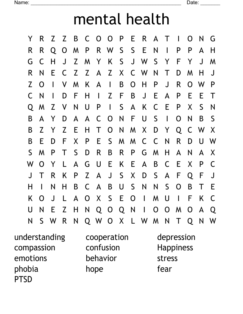 mental health Word Search