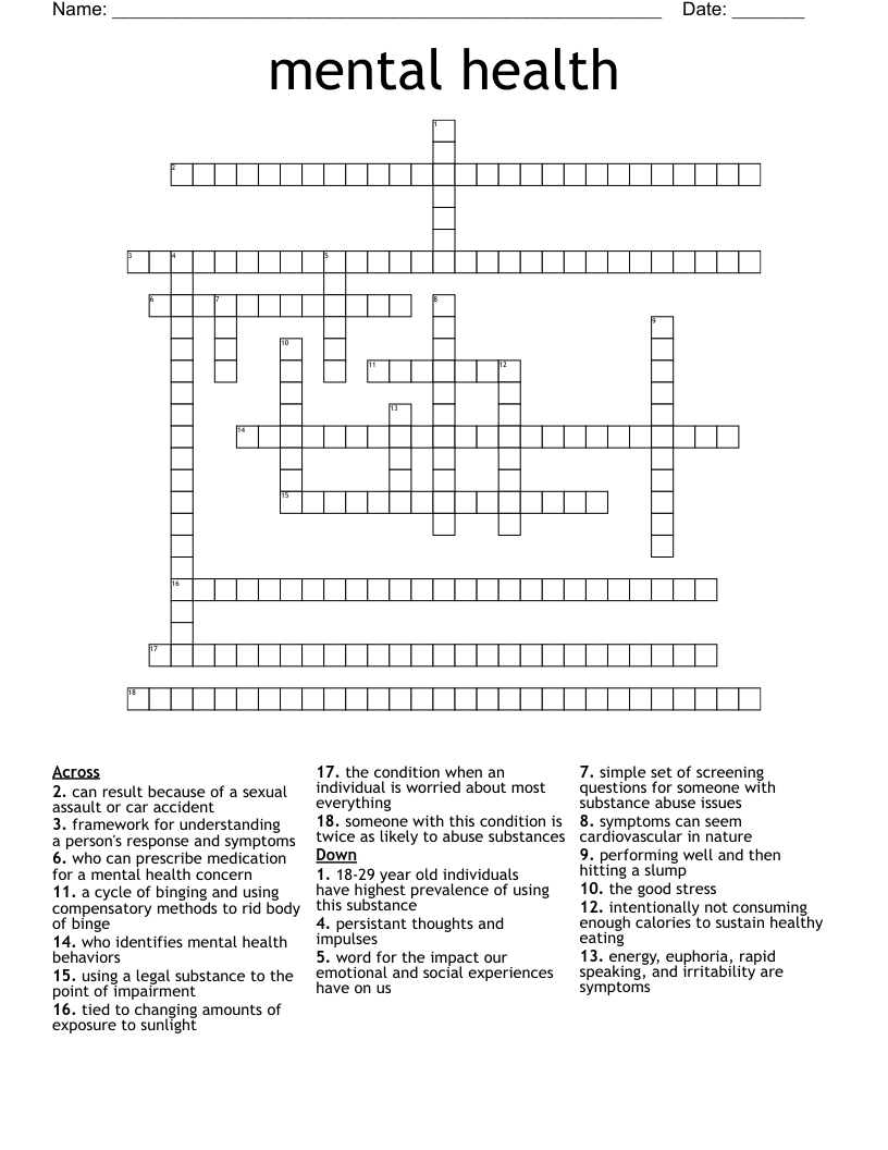 mental health Crossword