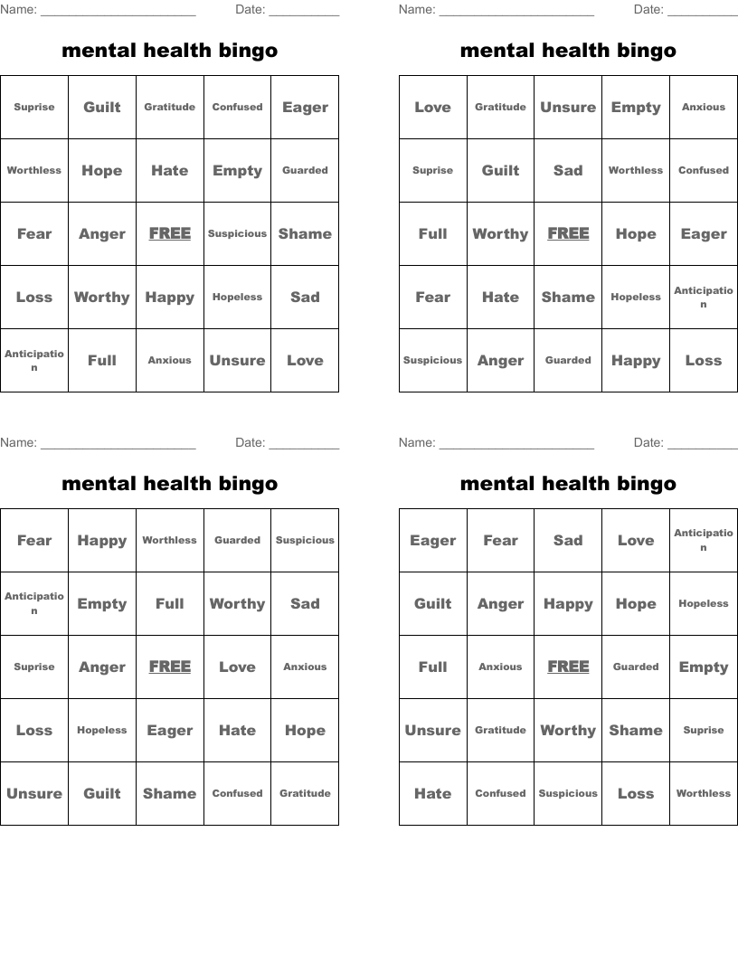 mental health bingo