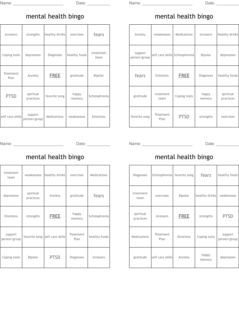 mental health bingo