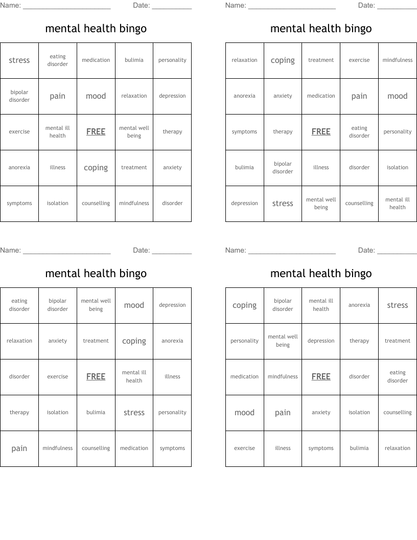 mental health bingo