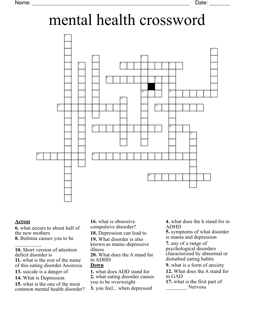 mental health crossword 